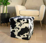 15" Black and White Faux Fur Cow Print Storage Ottoman - HomeRoots - Flyclothing LLC