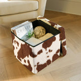 15" White and Brown Faux Fur Cow Print Storage Ottoman - HomeRoots - Flyclothing LLC