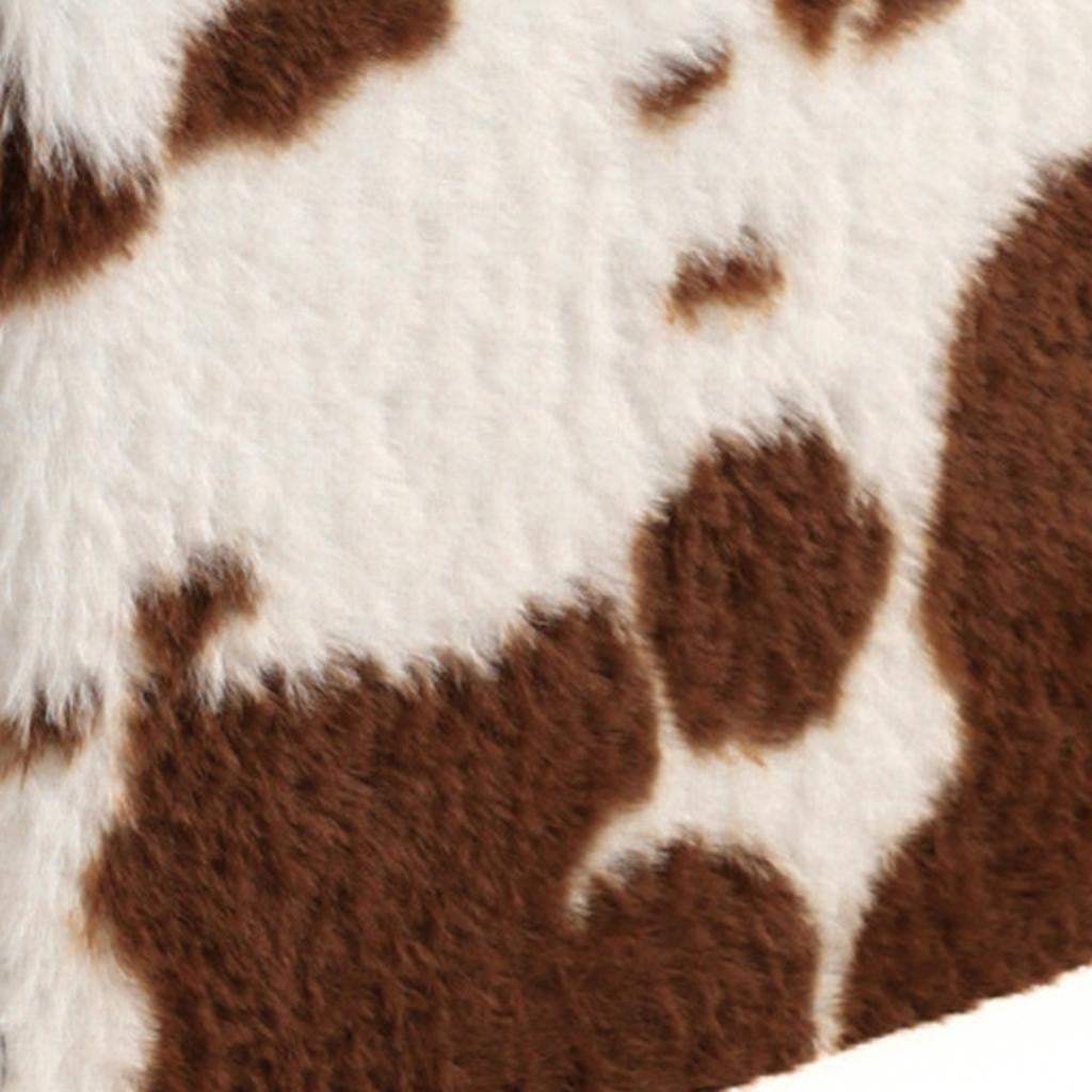 15" White and Brown Faux Fur Cow Print Storage Ottoman - HomeRoots - Flyclothing LLC