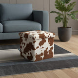 15" White and Brown Faux Fur Cow Print Storage Ottoman - HomeRoots - Flyclothing LLC