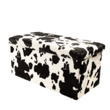 30" Black and White Faux Fur Cow Print Storage Ottoman - HomeRoots - Flyclothing LLC