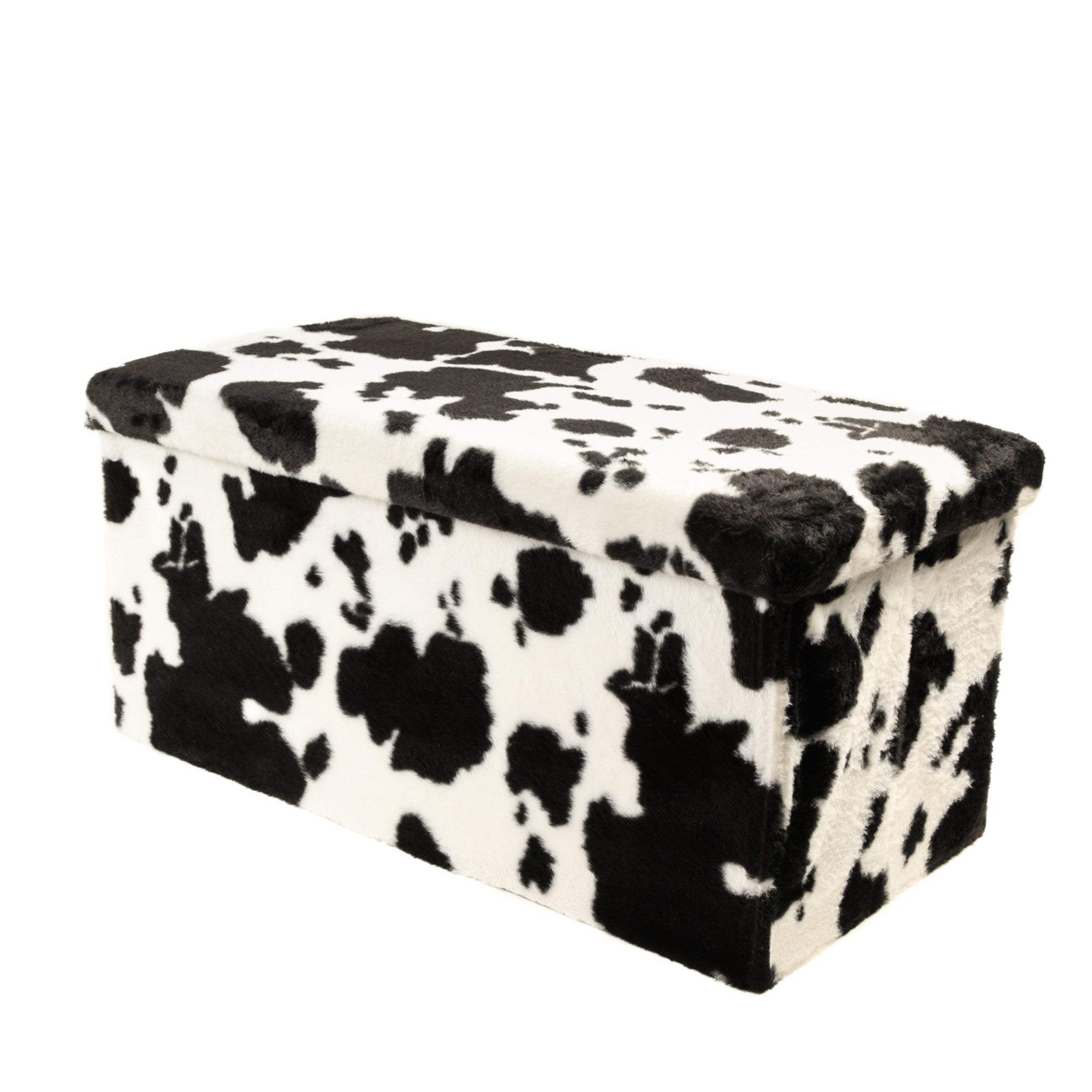 30" Black and White Faux Fur Cow Print Storage Ottoman - HomeRoots - Flyclothing LLC
