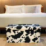 30" Black and White Faux Fur Cow Print Storage Ottoman - HomeRoots - Flyclothing LLC