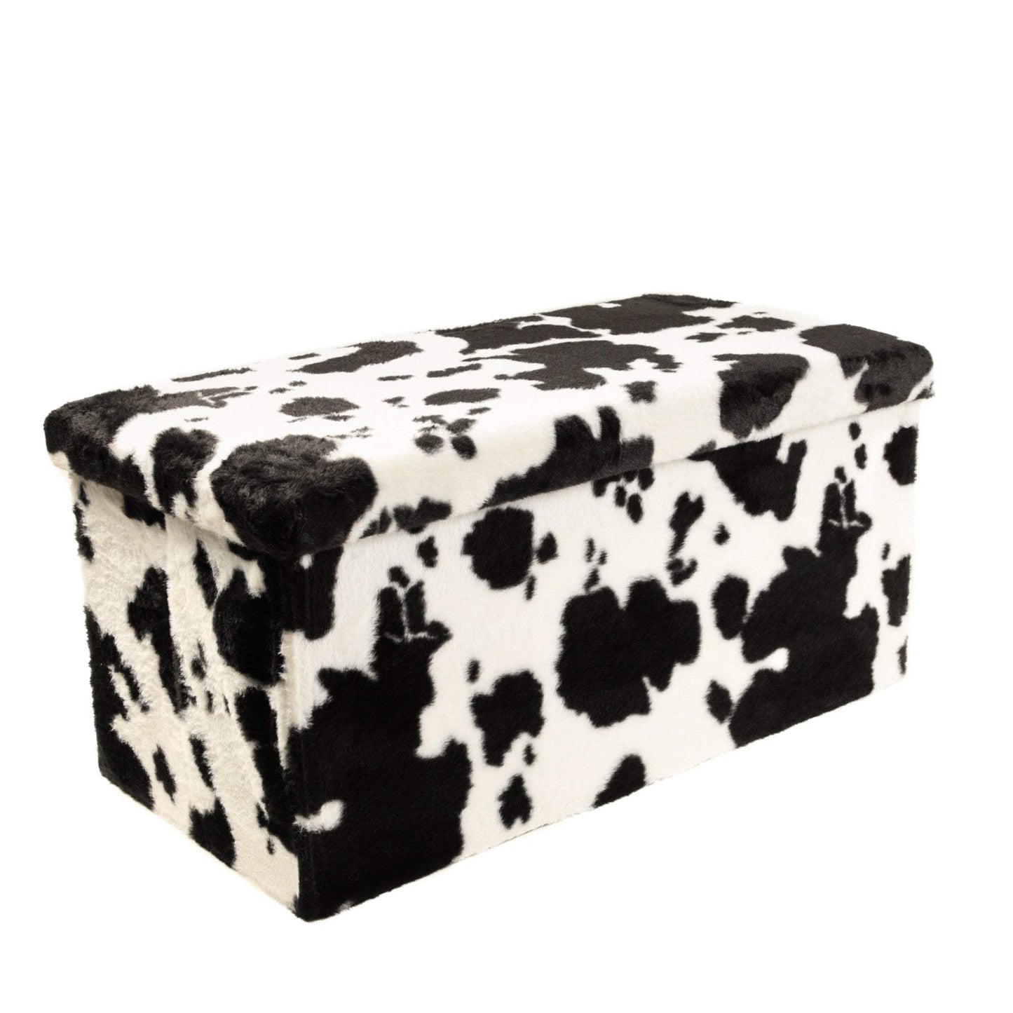 30" Black and White Faux Fur Cow Print Storage Ottoman - HomeRoots - Flyclothing LLC
