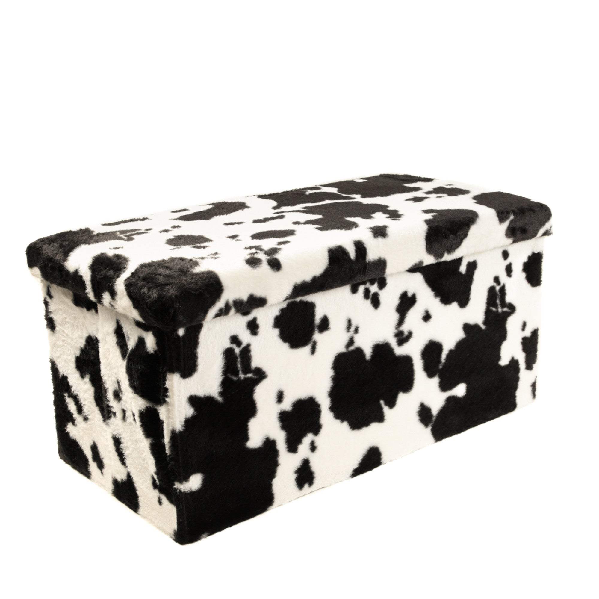 30" Black and White Faux Fur Cow Print Storage Ottoman - HomeRoots - Flyclothing LLC