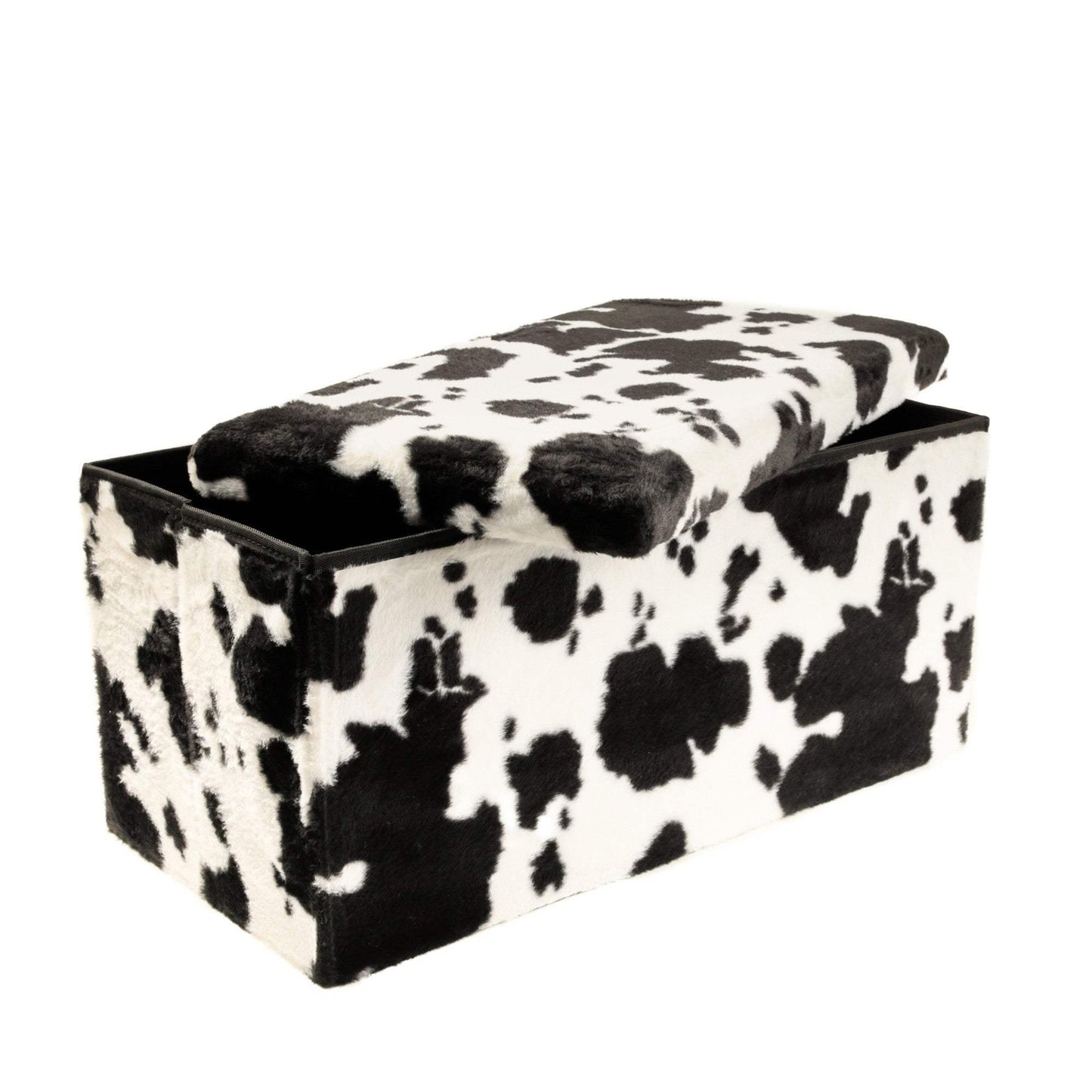 30" Black and White Faux Fur Cow Print Storage Ottoman - HomeRoots - Flyclothing LLC