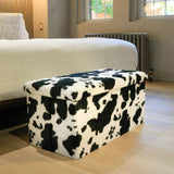 30" Black and White Faux Fur Cow Print Storage Ottoman - HomeRoots - Flyclothing LLC