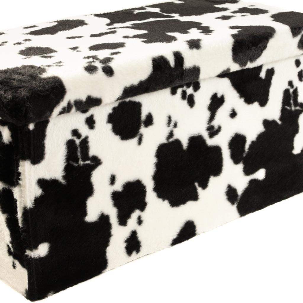 30" Black and White Faux Fur Cow Print Storage Ottoman - HomeRoots - Flyclothing LLC