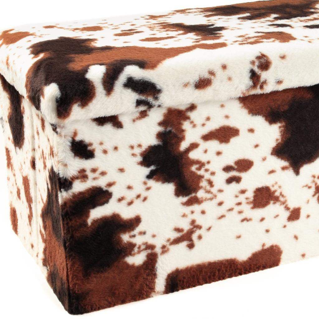 30" White and Brown Faux Fur Cow Print Storage Ottoman - HomeRoots - Flyclothing LLC
