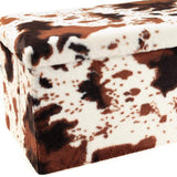 30" White and Brown Faux Fur Cow Print Storage Ottoman - HomeRoots - Flyclothing LLC