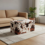 30" White and Brown Faux Fur Cow Print Storage Ottoman - HomeRoots - Flyclothing LLC