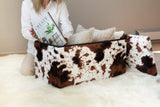 30" White and Brown Faux Fur Cow Print Storage Ottoman - HomeRoots - Flyclothing LLC