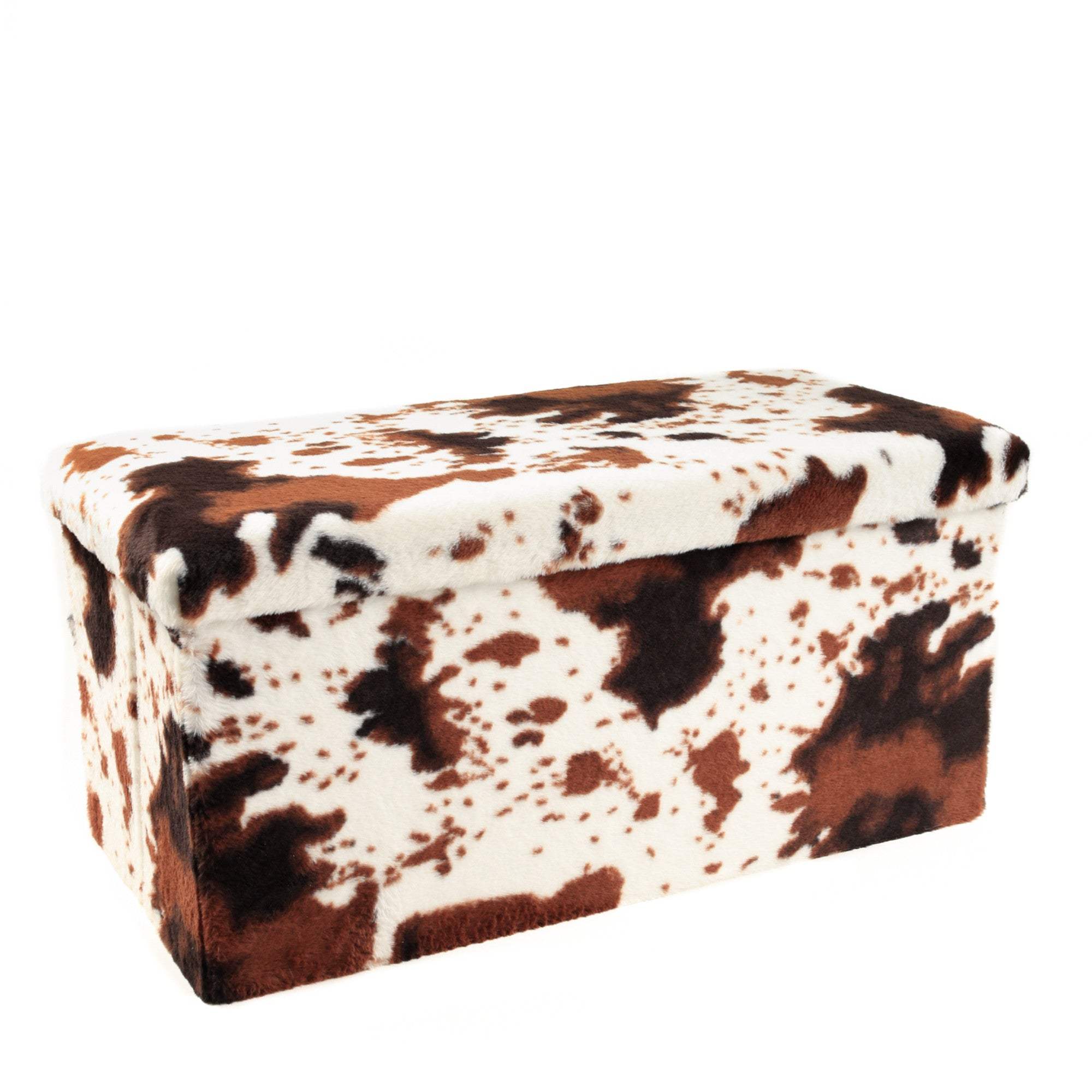 30" White and Brown Faux Fur Cow Print Storage Ottoman - HomeRoots - Flyclothing LLC