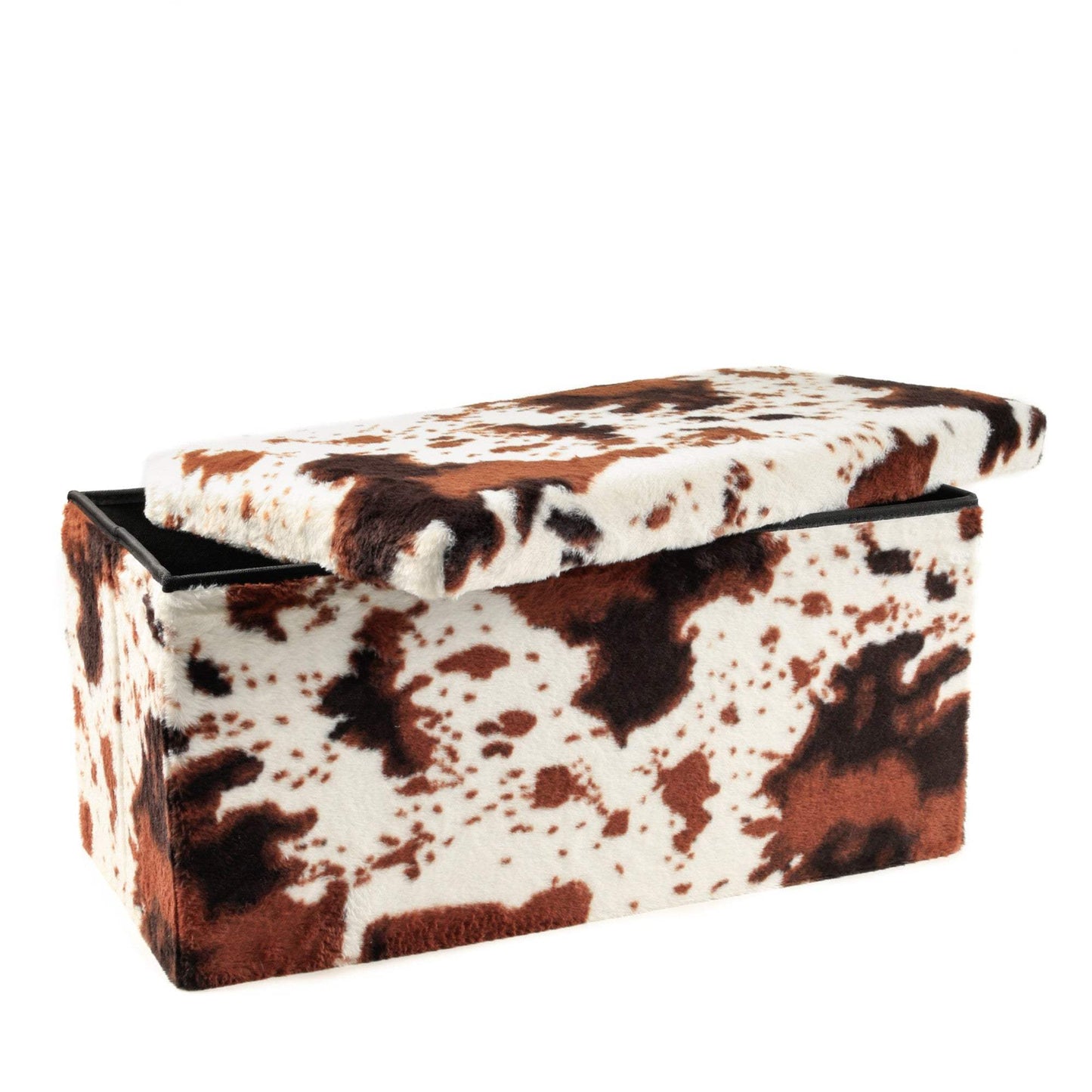 30" White and Brown Faux Fur Cow Print Storage Ottoman - HomeRoots - Flyclothing LLC