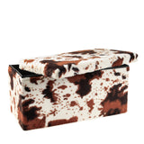 30" White and Brown Faux Fur Cow Print Storage Ottoman - HomeRoots - Flyclothing LLC