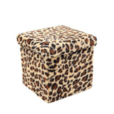 12" Black and Tan Faux Fur Leopard Storage Ottoman - HomeRoots - Flyclothing LLC