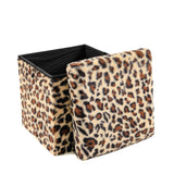 12" Black and Tan Faux Fur Leopard Storage Ottoman - HomeRoots - Flyclothing LLC