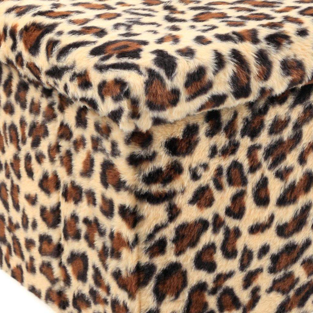 12" Black and Tan Faux Fur Leopard Storage Ottoman - HomeRoots - Flyclothing LLC