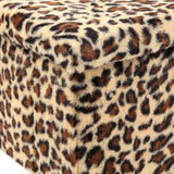 12" Black and Tan Faux Fur Leopard Storage Ottoman - HomeRoots - Flyclothing LLC