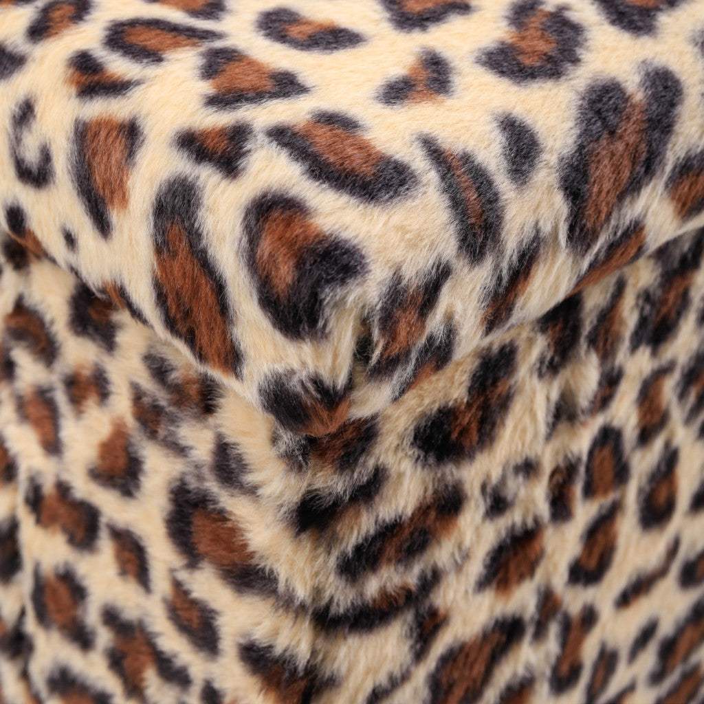 12" Black and Tan Faux Fur Leopard Storage Ottoman - HomeRoots - Flyclothing LLC