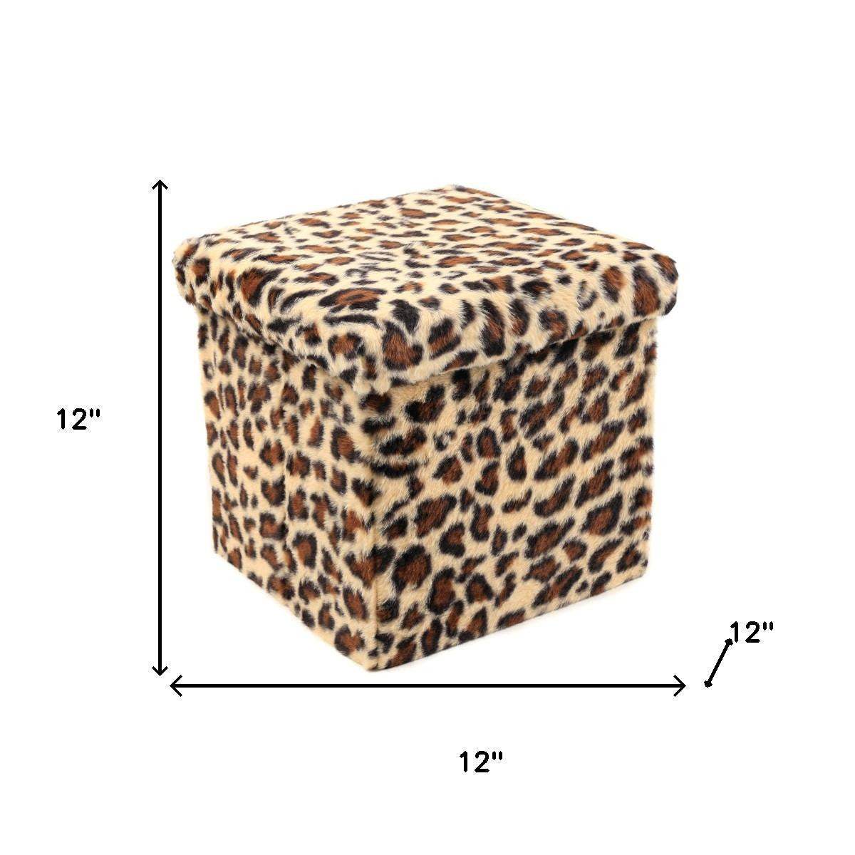 12" Black and Tan Faux Fur Leopard Storage Ottoman - HomeRoots - Flyclothing LLC