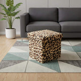 12" Black and Tan Faux Fur Leopard Storage Ottoman - HomeRoots - Flyclothing LLC