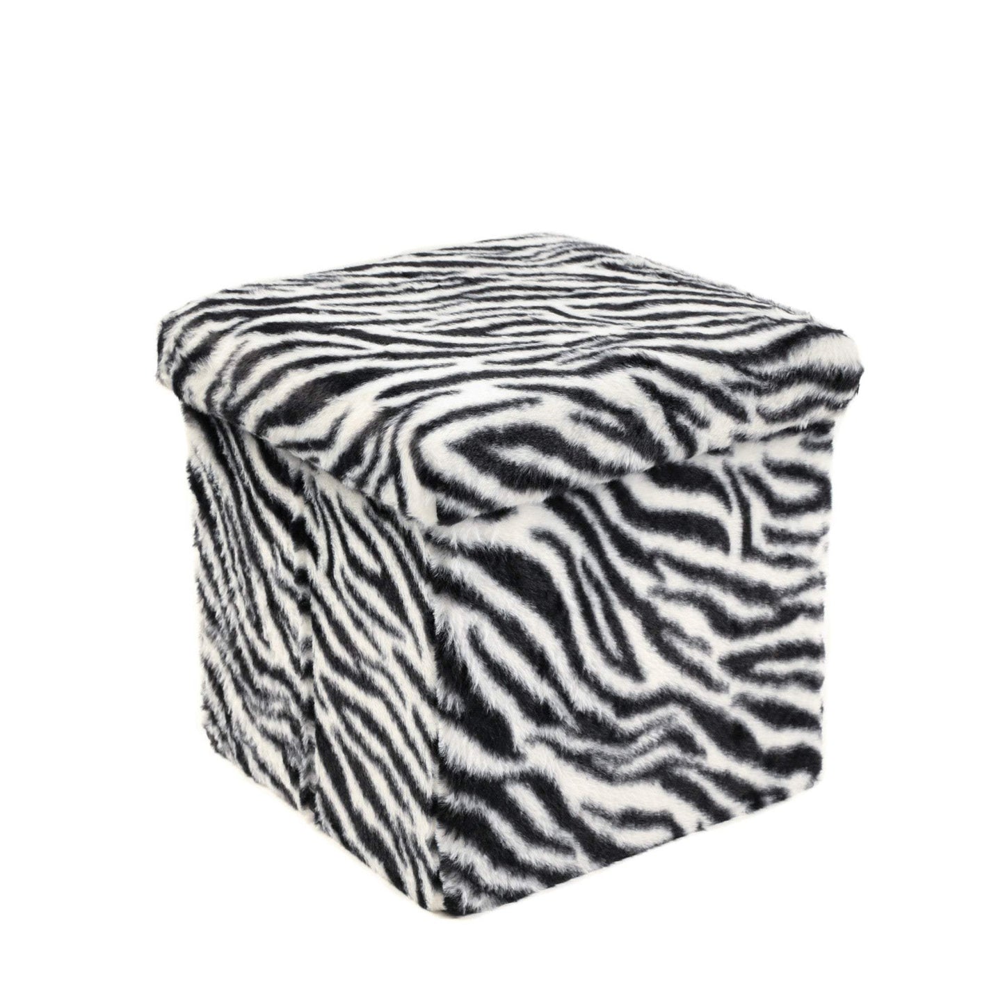 12" Black and White Faux Fur Zebra Storage Ottoman - HomeRoots - Flyclothing LLC