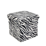 12" Black and White Faux Fur Zebra Storage Ottoman - HomeRoots - Flyclothing LLC