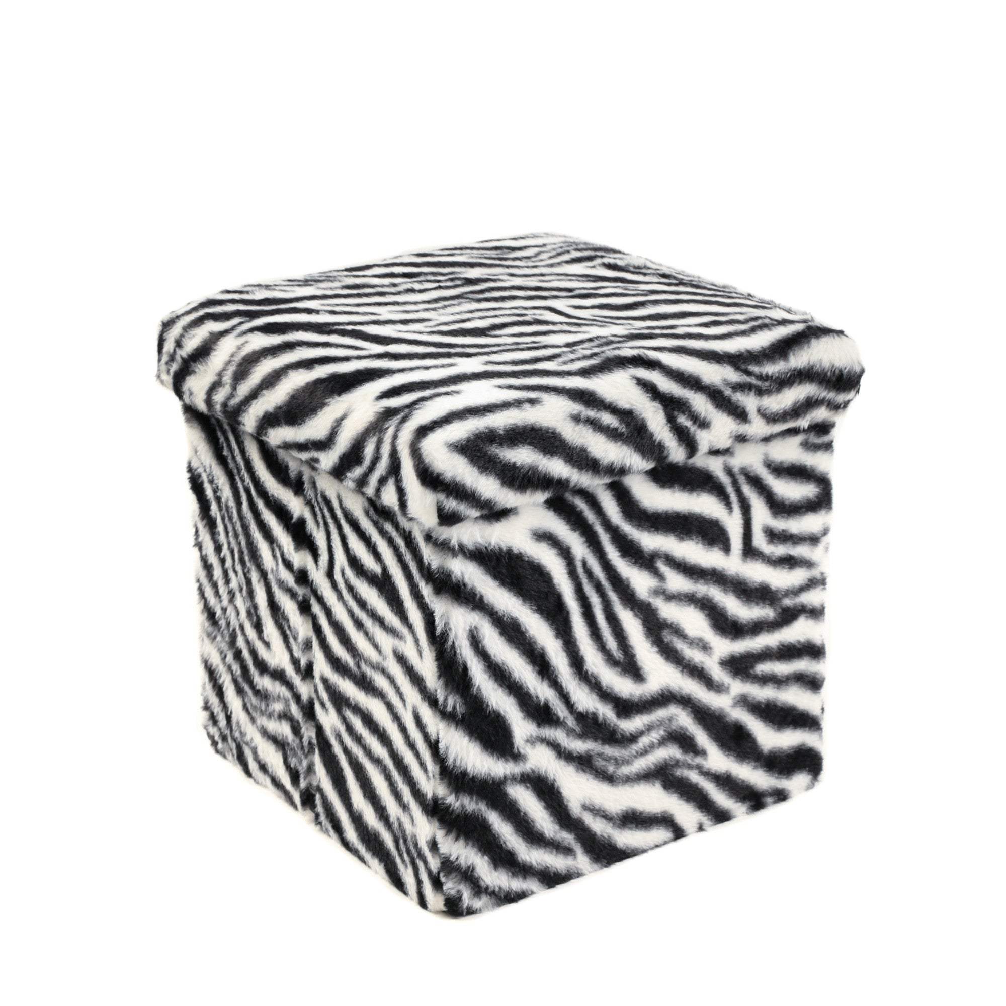 12" Black and White Faux Fur Zebra Storage Ottoman - HomeRoots - Flyclothing LLC