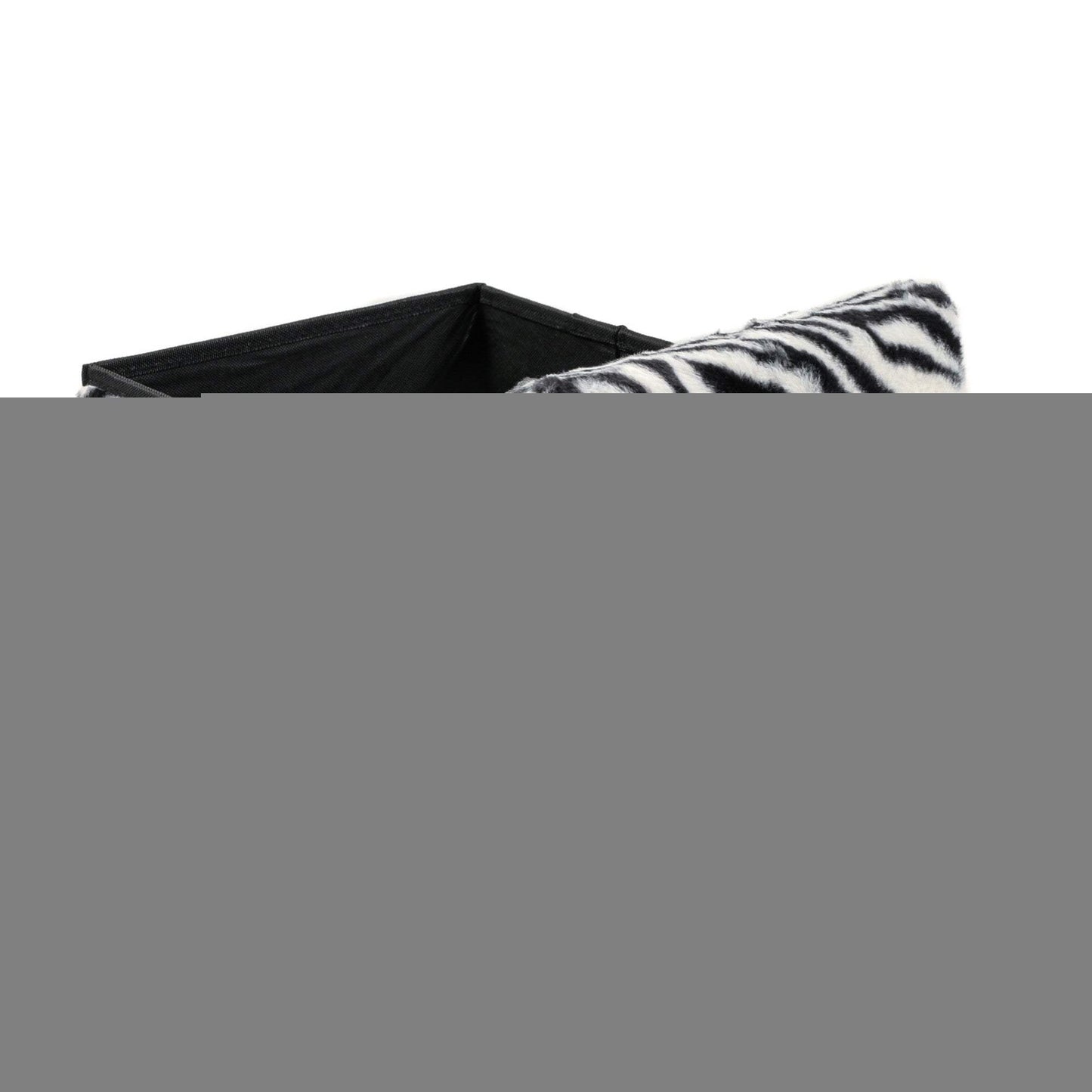 12" Black and White Faux Fur Zebra Storage Ottoman - HomeRoots - Flyclothing LLC