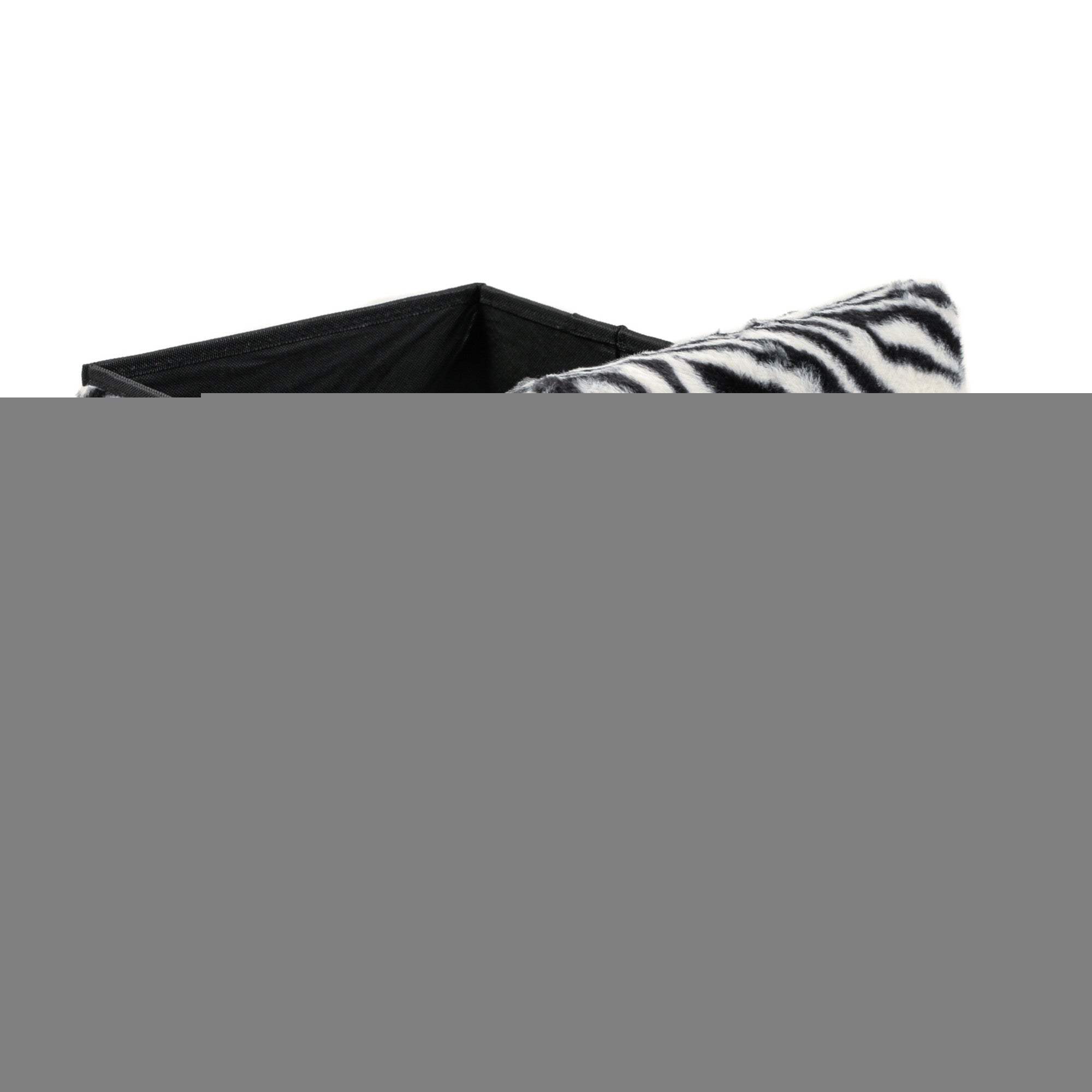 12" Black and White Faux Fur Zebra Storage Ottoman - HomeRoots - Flyclothing LLC