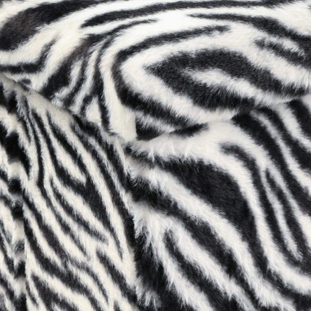 12" Black and White Faux Fur Zebra Storage Ottoman - HomeRoots - Flyclothing LLC