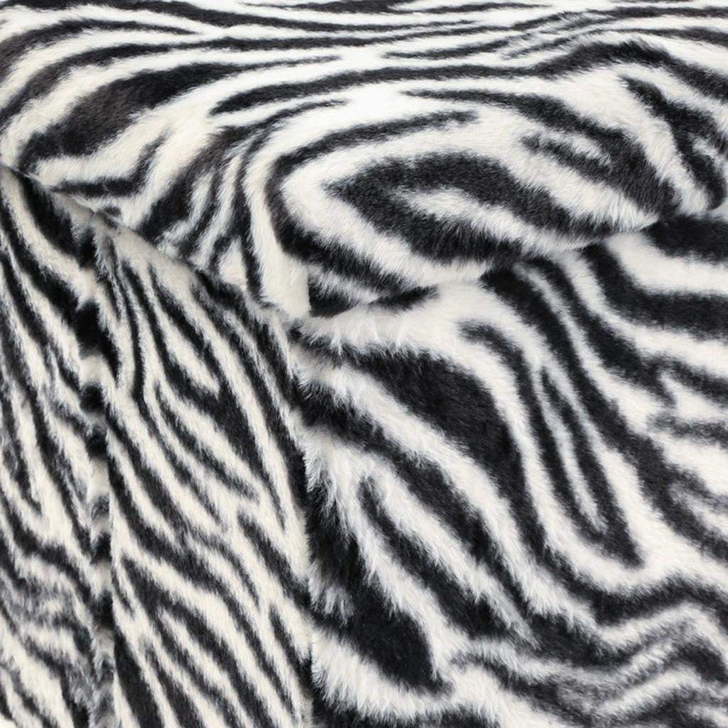 12" Black and White Faux Fur Zebra Storage Ottoman - HomeRoots - Flyclothing LLC