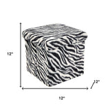 12" Black and White Faux Fur Zebra Storage Ottoman - HomeRoots - Flyclothing LLC