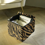 12" Black and Tan Faux Fur Tiger Storage Ottoman - HomeRoots - Flyclothing LLC