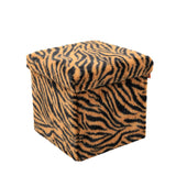 12" Black and Tan Faux Fur Tiger Storage Ottoman - HomeRoots - Flyclothing LLC