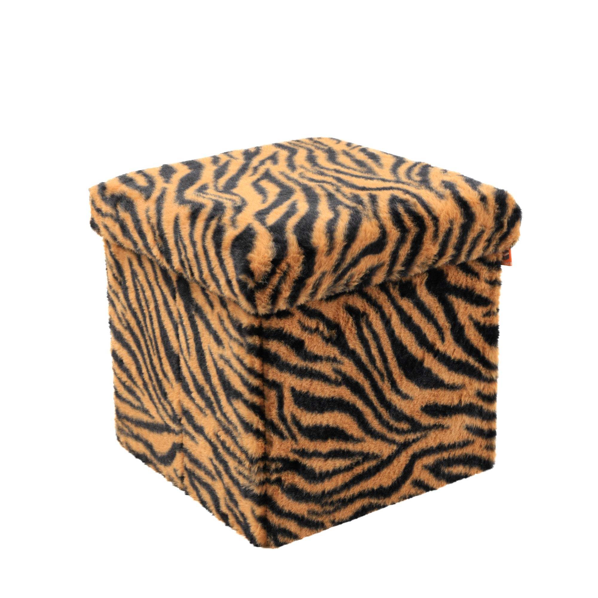 12" Black and Tan Faux Fur Tiger Storage Ottoman - HomeRoots - Flyclothing LLC