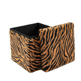 12" Black and Tan Faux Fur Tiger Storage Ottoman - HomeRoots - Flyclothing LLC