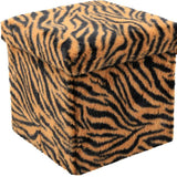 12" Black and Tan Faux Fur Tiger Storage Ottoman - HomeRoots - Flyclothing LLC