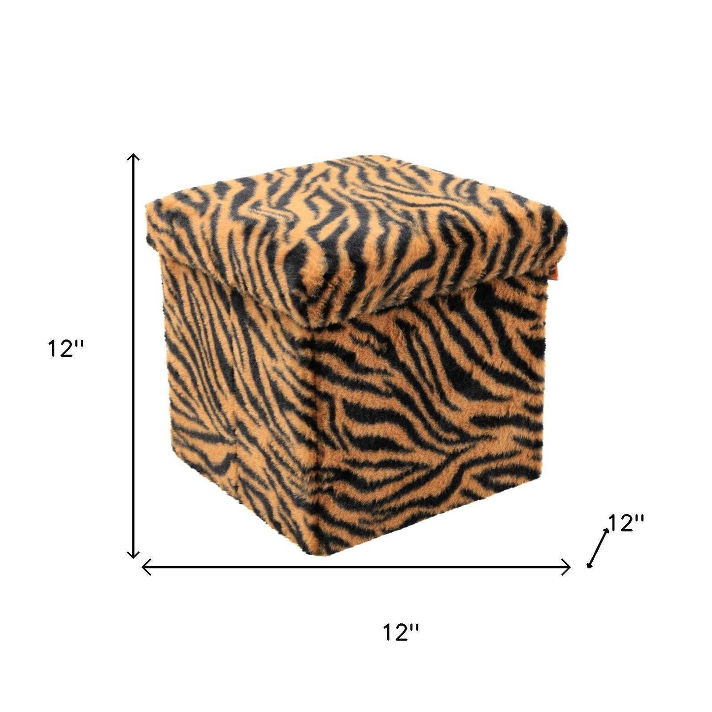 12" Black and Tan Faux Fur Tiger Storage Ottoman - HomeRoots - Flyclothing LLC