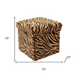 12" Black and Tan Faux Fur Tiger Storage Ottoman - HomeRoots - Flyclothing LLC