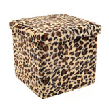 15" Tan and Black Faux Fur Leopard Storage Ottoman - HomeRoots - Flyclothing LLC