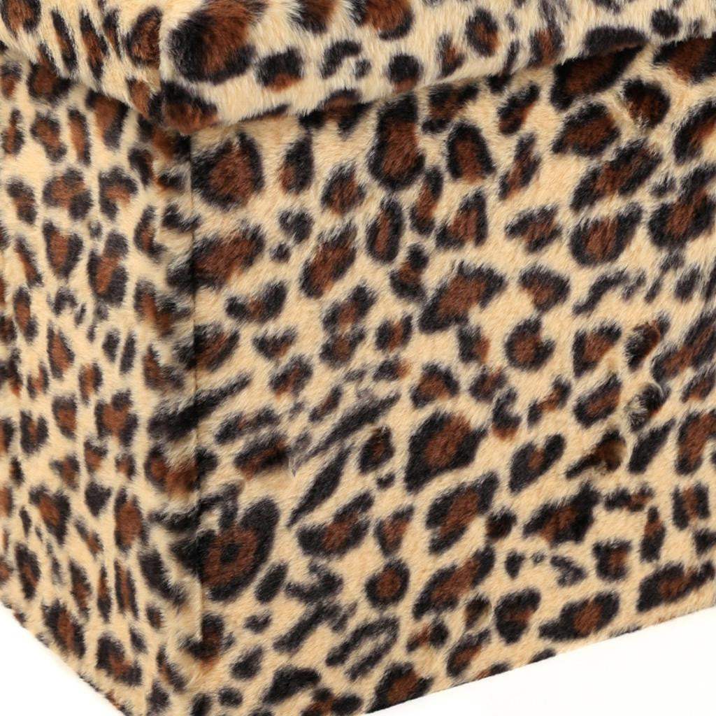 15" Tan and Black Faux Fur Leopard Storage Ottoman - HomeRoots - Flyclothing LLC