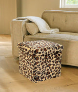 15" Tan and Black Faux Fur Leopard Storage Ottoman - HomeRoots - Flyclothing LLC