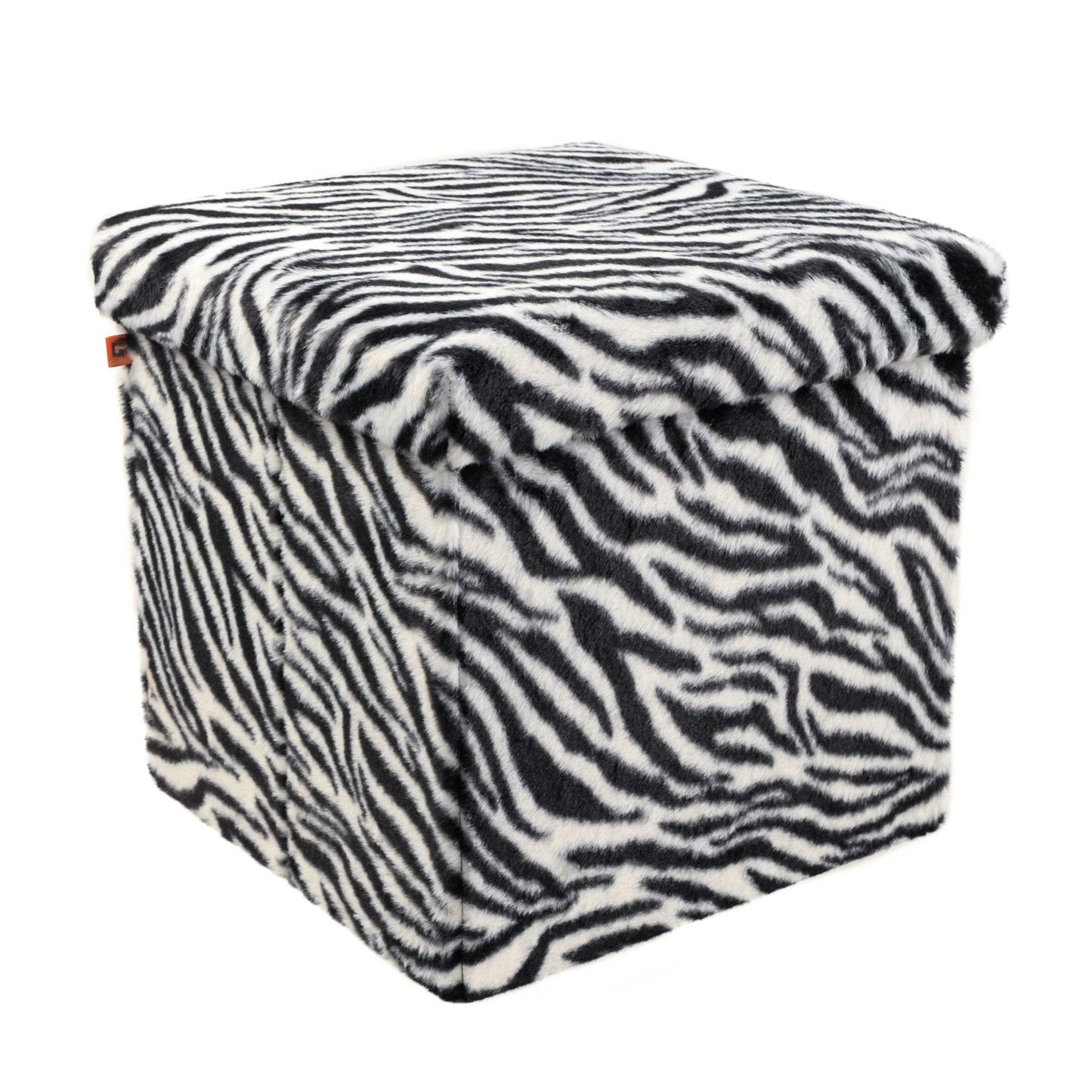 15" Black and White Faux Fur Zebra Storage Ottoman - HomeRoots - Flyclothing LLC