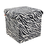 15" Black and White Faux Fur Zebra Storage Ottoman - HomeRoots - Flyclothing LLC