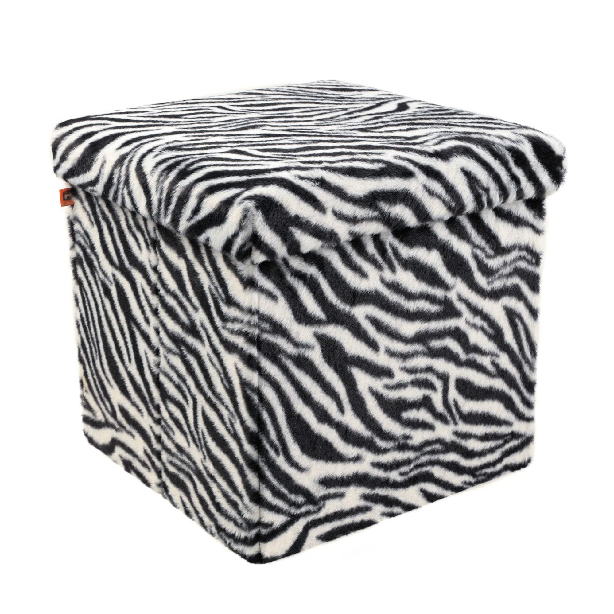 15" Black and White Faux Fur Zebra Storage Ottoman - HomeRoots - Flyclothing LLC