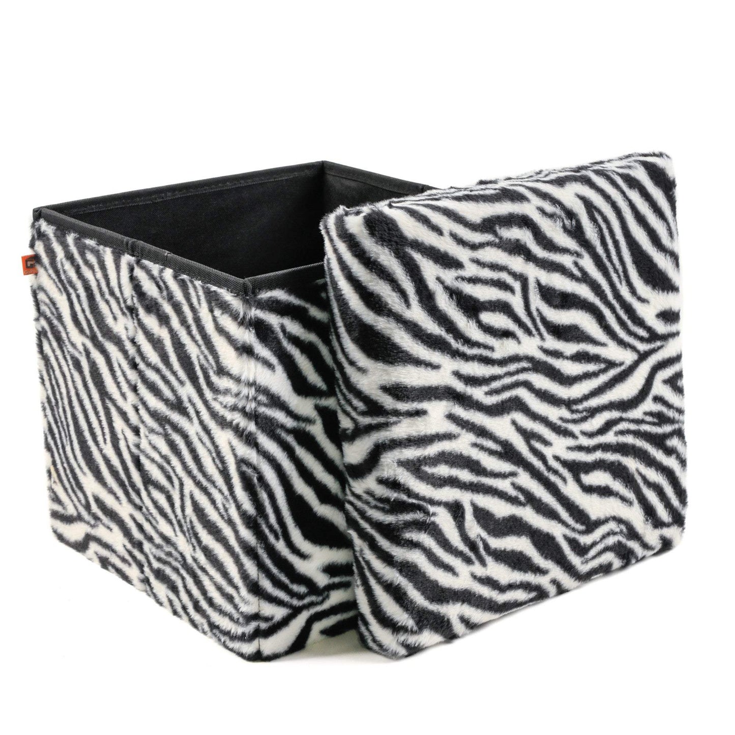 15" Black and White Faux Fur Zebra Storage Ottoman - HomeRoots - Flyclothing LLC