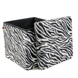 15" Black and White Faux Fur Zebra Storage Ottoman - HomeRoots - Flyclothing LLC
