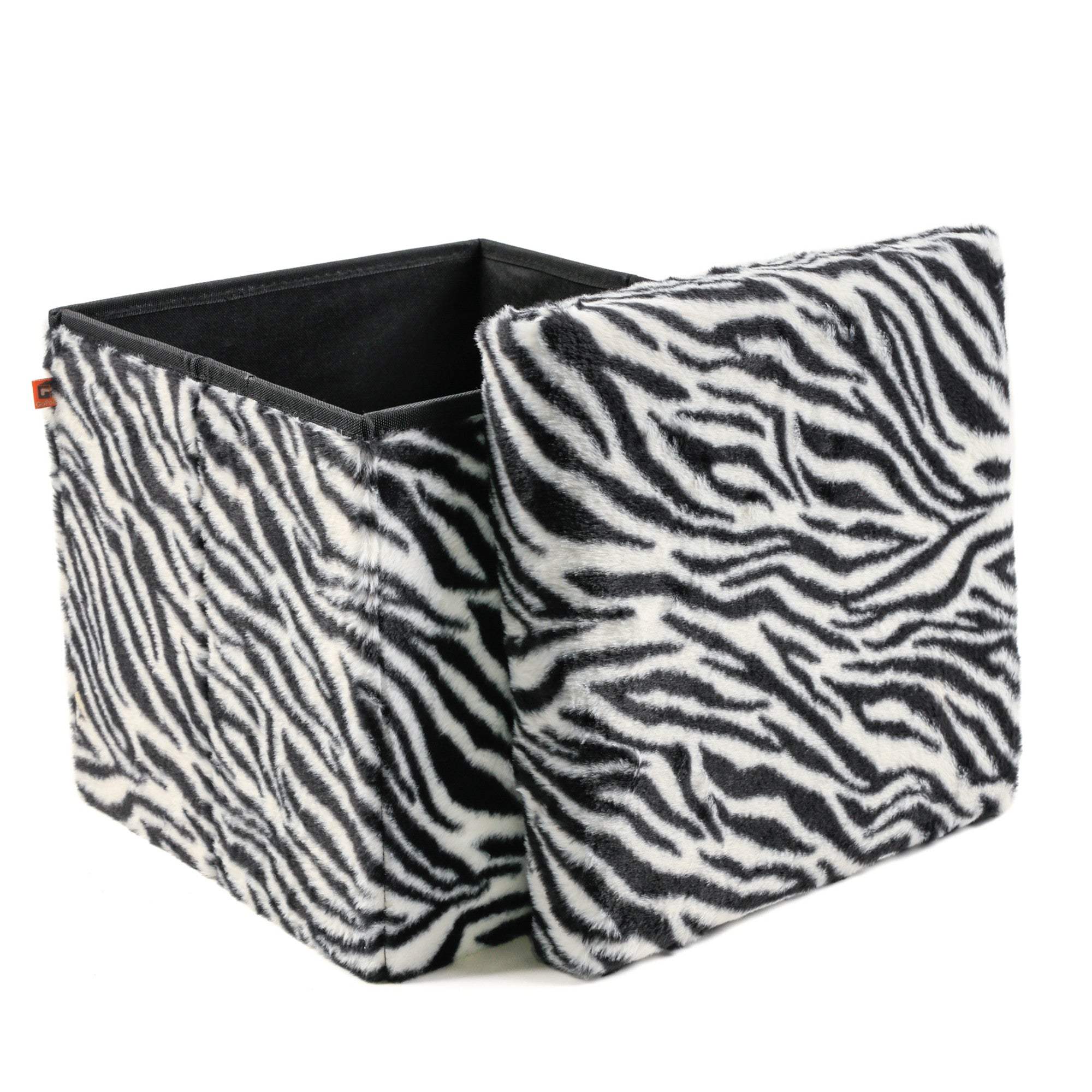 15" Black and White Faux Fur Zebra Storage Ottoman - HomeRoots - Flyclothing LLC